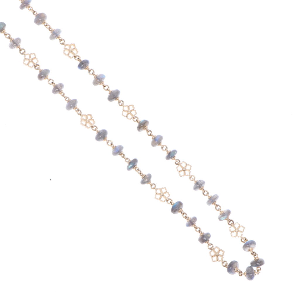 Image 2 for Labradorite Yellow Gold Necklace with Flower Stations 34"