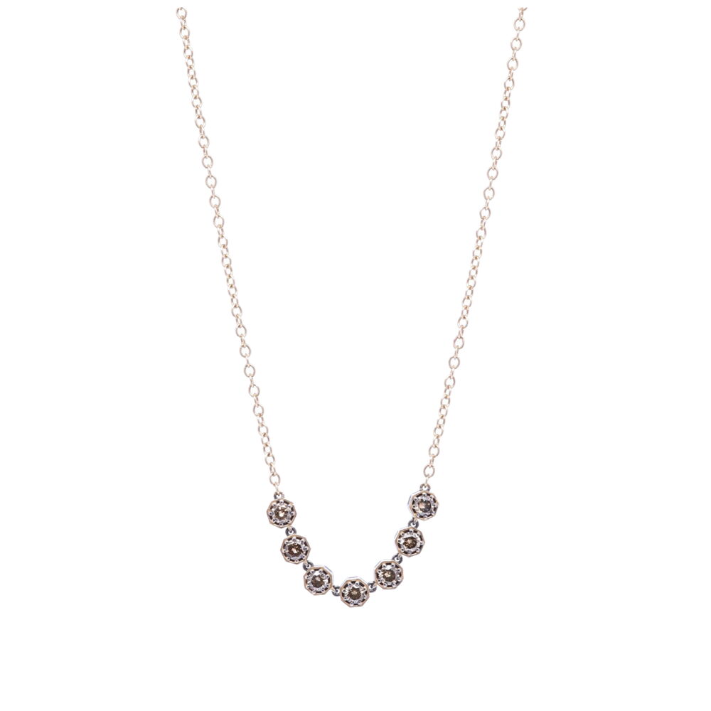 This necklace is handcrafted with diamonds set in a rhodium sterling and 14k Yellow Gold setting. The necklace hangs at 16" or 18". Diamond Bar Necklace 18"