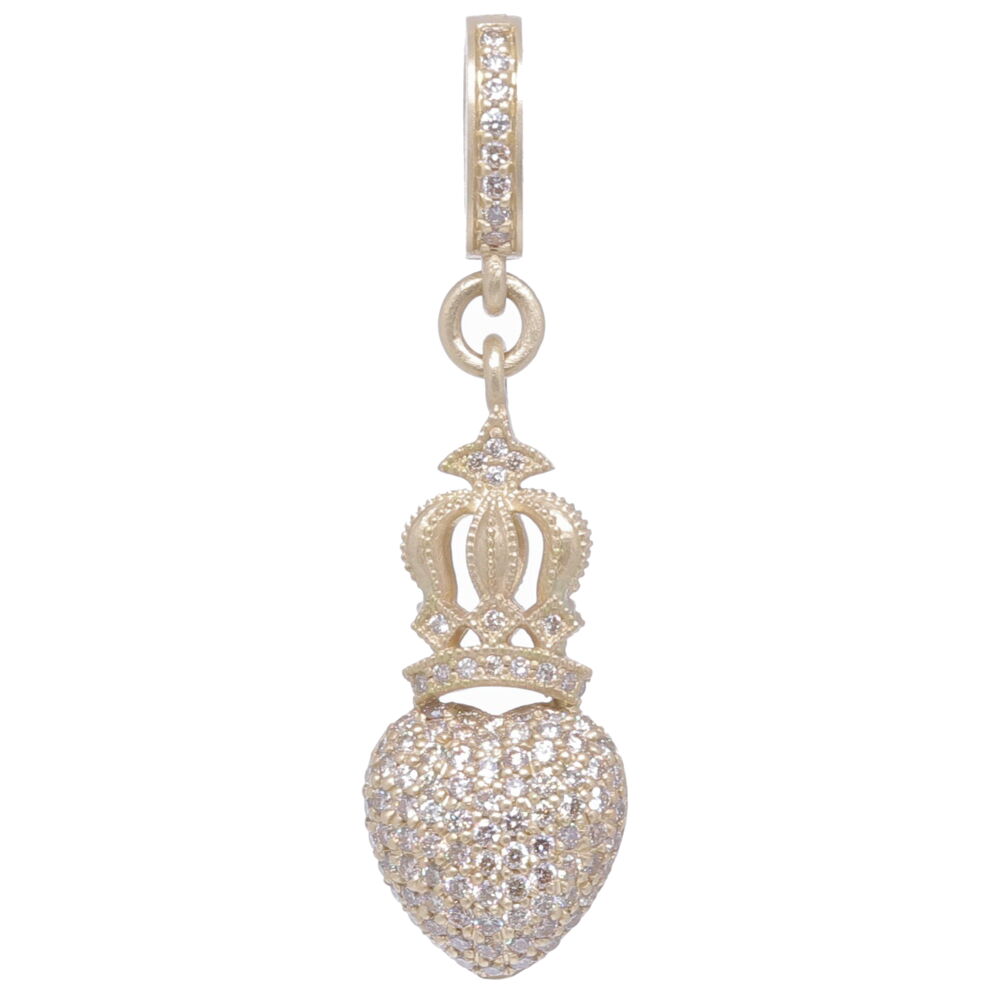 This royal crowned puff heart classic pendant is handcrafted with solid 14k yellow gold 3.94g and 0.90 tcw of champagne diamonds. Crowned Heart Pendant