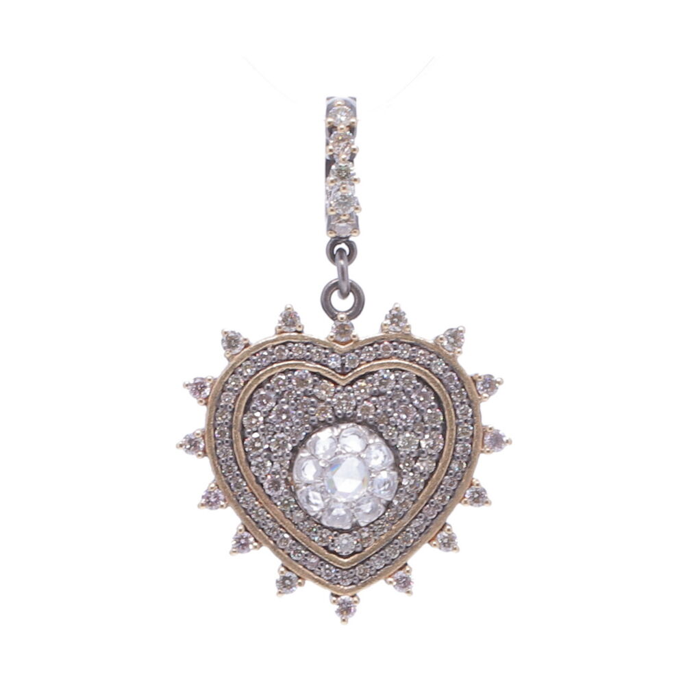 106 Champagne Diamonds - 1.31tw Plus Rose Cut Diamonds
14k Yellow Gold - 4.50g
Pave Diamond Heart with Rose Cut Diamonds