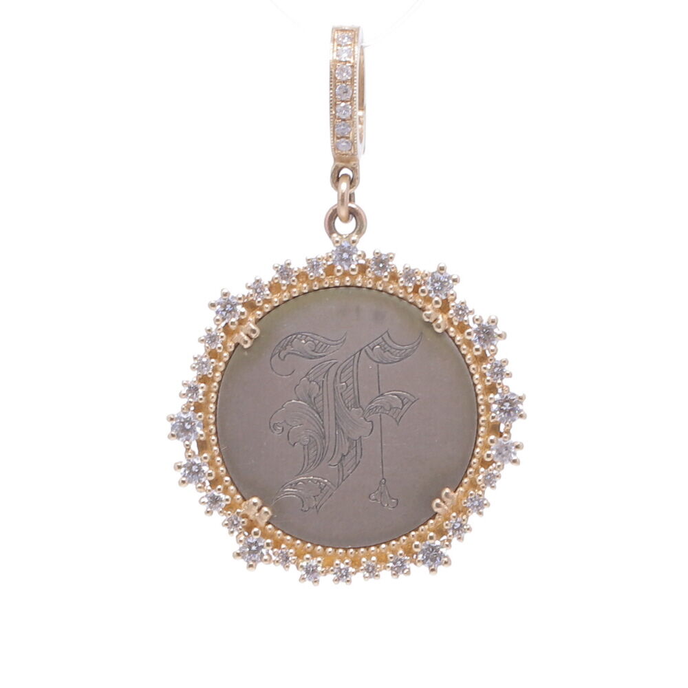 Love tokens reached their peak popularity during the Victorian era but are believed to have originated somewhere in Great Britain during the 1500’s. Often Love Tokens were exchanged between sweethearts as “tokens of love” or even marriage proposals. Love Tokens are generally defined as monetary coins from which one side (or sometimes both sides) have been smoothed down flat and engraved with names, phrases, monograms, and sometimes even pictorials.
Love Token Engraved With "F"