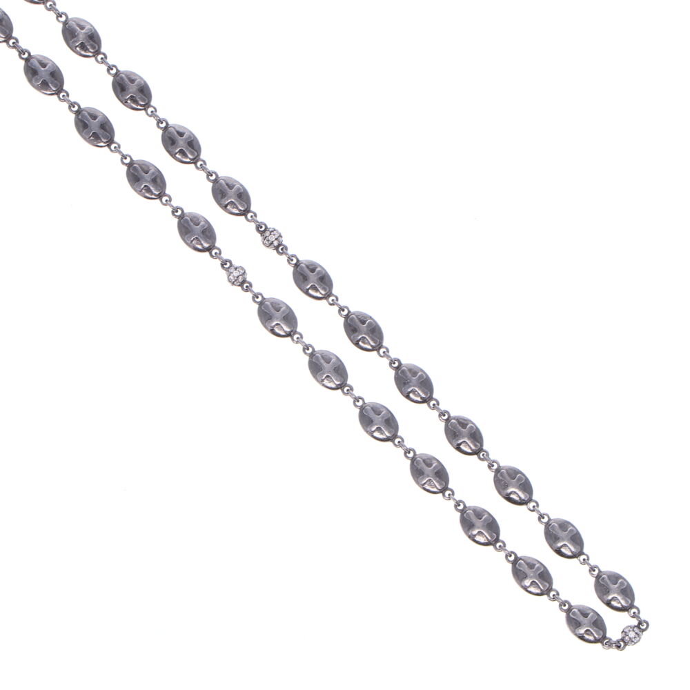 Image 2 for Polished Cross Shield Chain With Black Diamond Stations 34"
