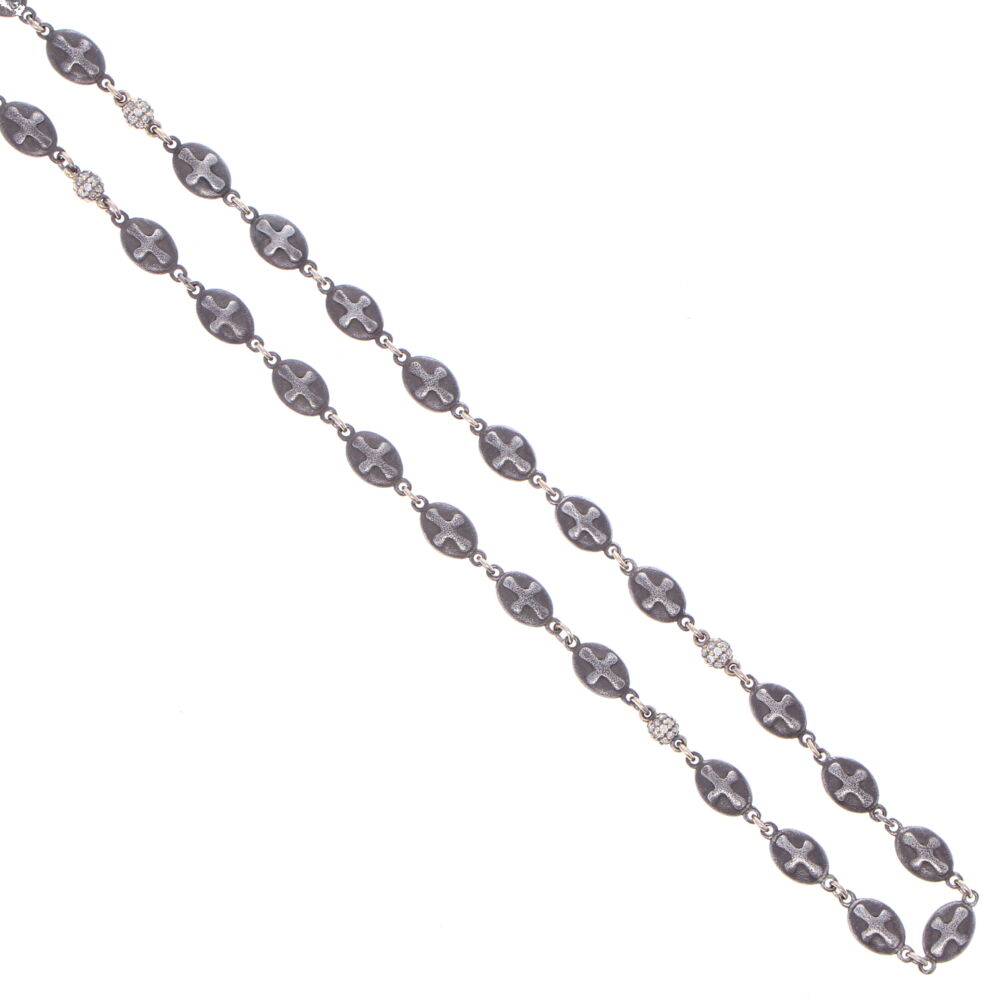 Image 2 for Matte Cross Shield Chain with Blackened Diamond Stations 34"