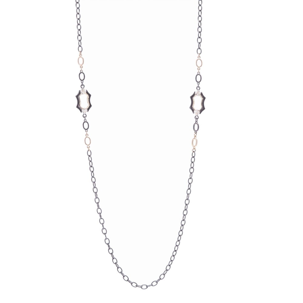 This 34" Imperial layering chain is handcrafted from 14k 2.74g Yellow Gold and Rhodium Sterling. Imperial Layering Chain 34"