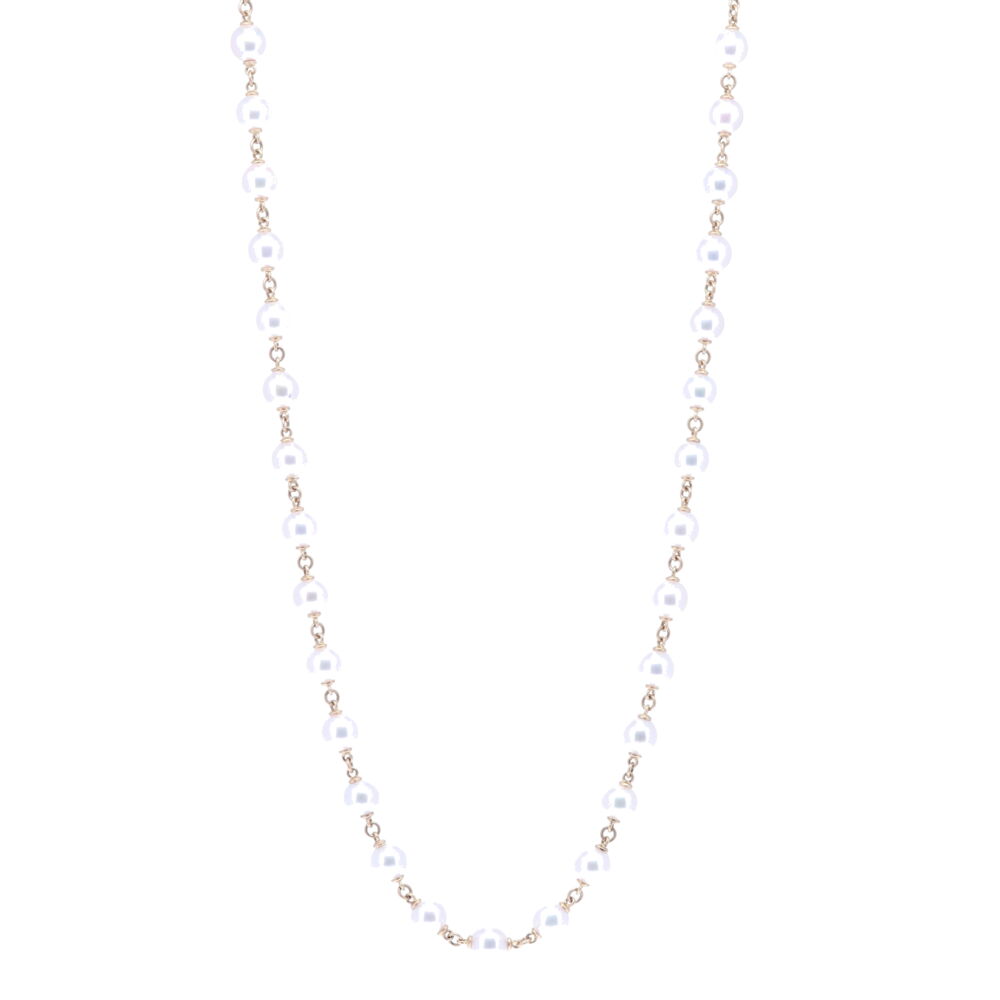 This Limited Edition Akoya Pearl necklace strand has 45, 8.5 mm pearls. The luster on the pearls create a clear, mirror like display. The pearls are strung with solid 14k Yellow Gold in between, and the clasp is gold 19.50g. Limited Edition Akoya Pearl Necklace 31"