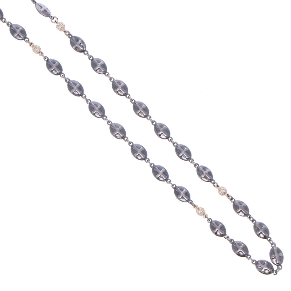 Image 2 for Polished Cross Shield Chain with Yellow Gold Diamond Stations 18"