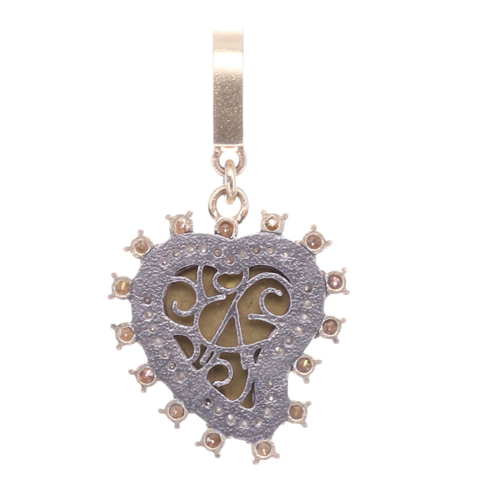 Image 2 for Taupe Antique Italian Micro Mosaic Heart Pendant with White Flowers