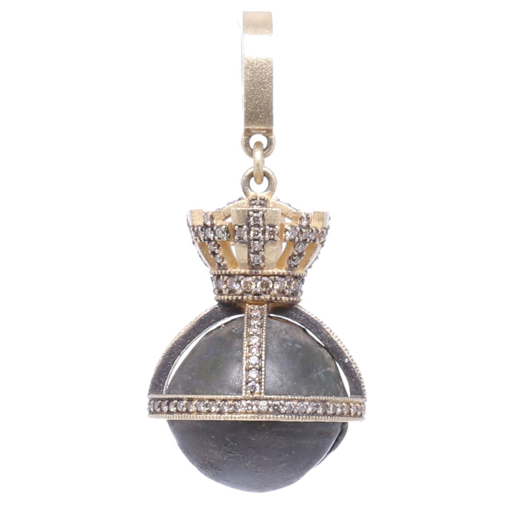 Image 2 for Small Antique Bronze Bell with Crown Pendant