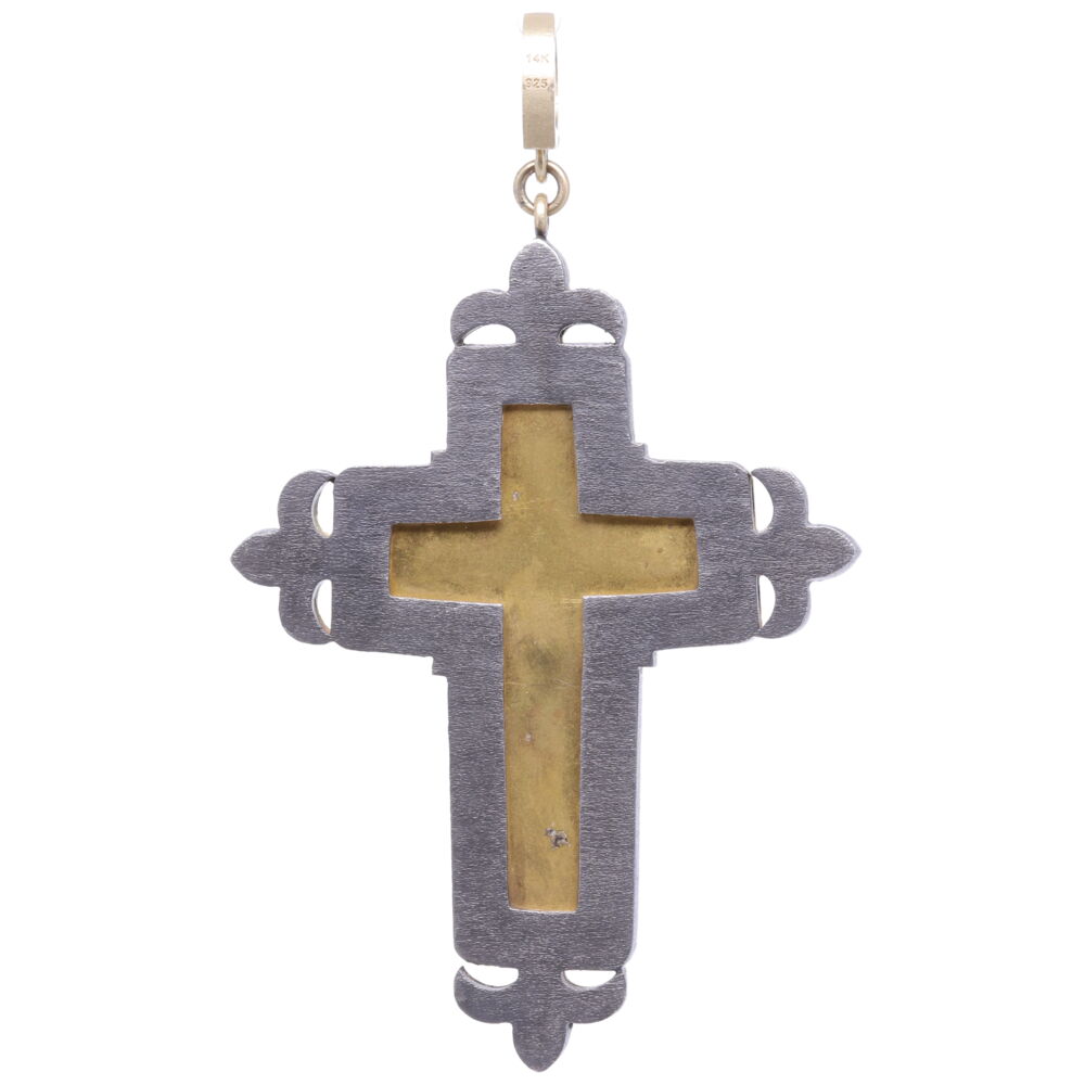 Image 2 for Floral Turquoise Italian Micro Mosaic Grand Tour Cross Pendant