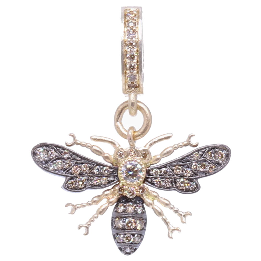 Buzzzz..... This classic bee pendant is handcrafted from solid 14k yellow gold 2.35g and champagne diamonds 0.50 tcw. It's perfect to stack it with one of our Ancient + Old pendants or onto a bracelet. Small Classic Bee Pendant