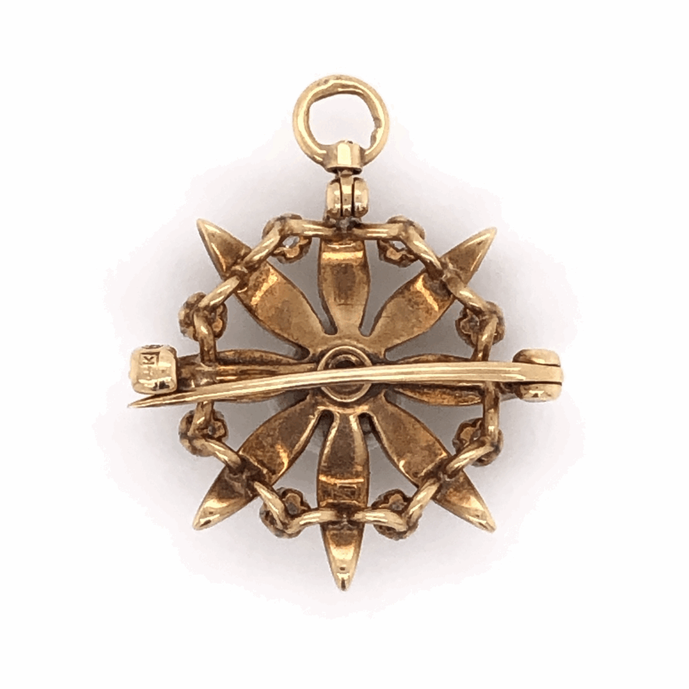 Image 2 for 14K YG Victorian Brooch & Pendant 9 diamonds .50tcw