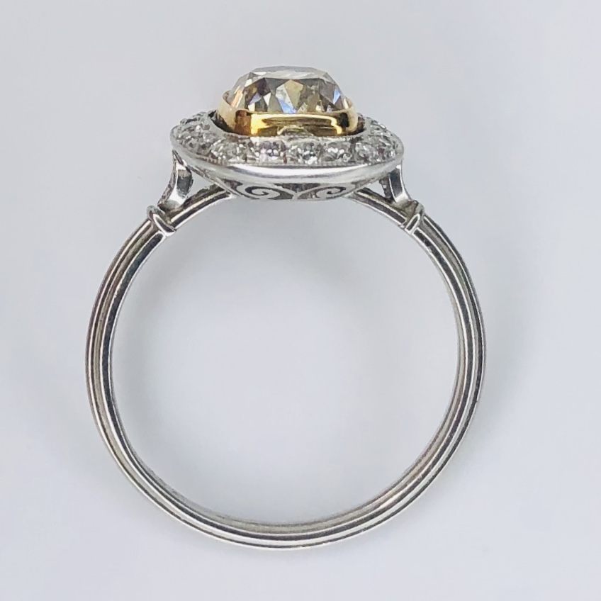 Image 2 for Platinum Art Deco 1.42ct Yellow Antique Cushion Diamond Ring & .24tcw side diamonds, s7