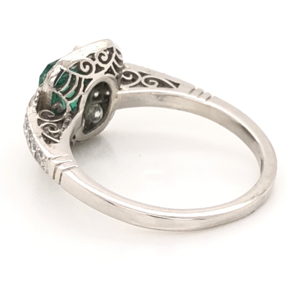 Image 2 for Platinum Art Deco GIA Lab Report Emerald & Diamond Ring