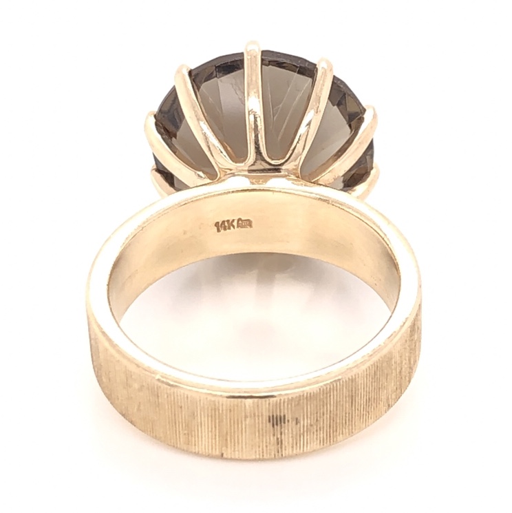 Image 2 for 14K Yellow Gold 9.00ct Smokey Quartz in 10 Prong Brushed Band Ring 7.7g, s5.75