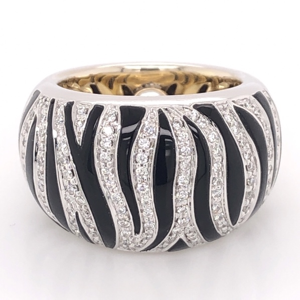 Size 5.5 18K White & Yellow Gold ROBERTO COIN Zebra .72tcw Diamond & Enamel Ring 16.6g, s5.5