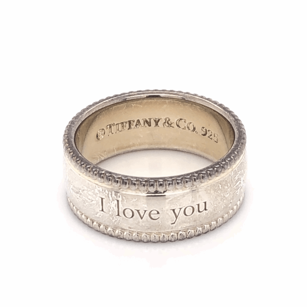Size 7 925 Sterling TIFFANY & CO Beaded Band Ring I LOVE YOU 7.4g, s7