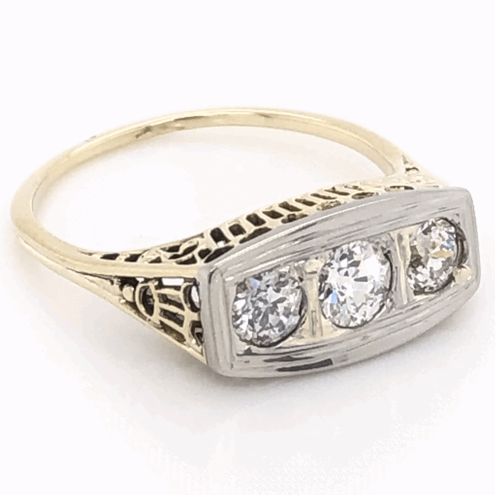 Image 2 for Platinum on 14K Yellow Gold Edwardian 3 Stone Diamond Ring .69tcw 2.9g, s8