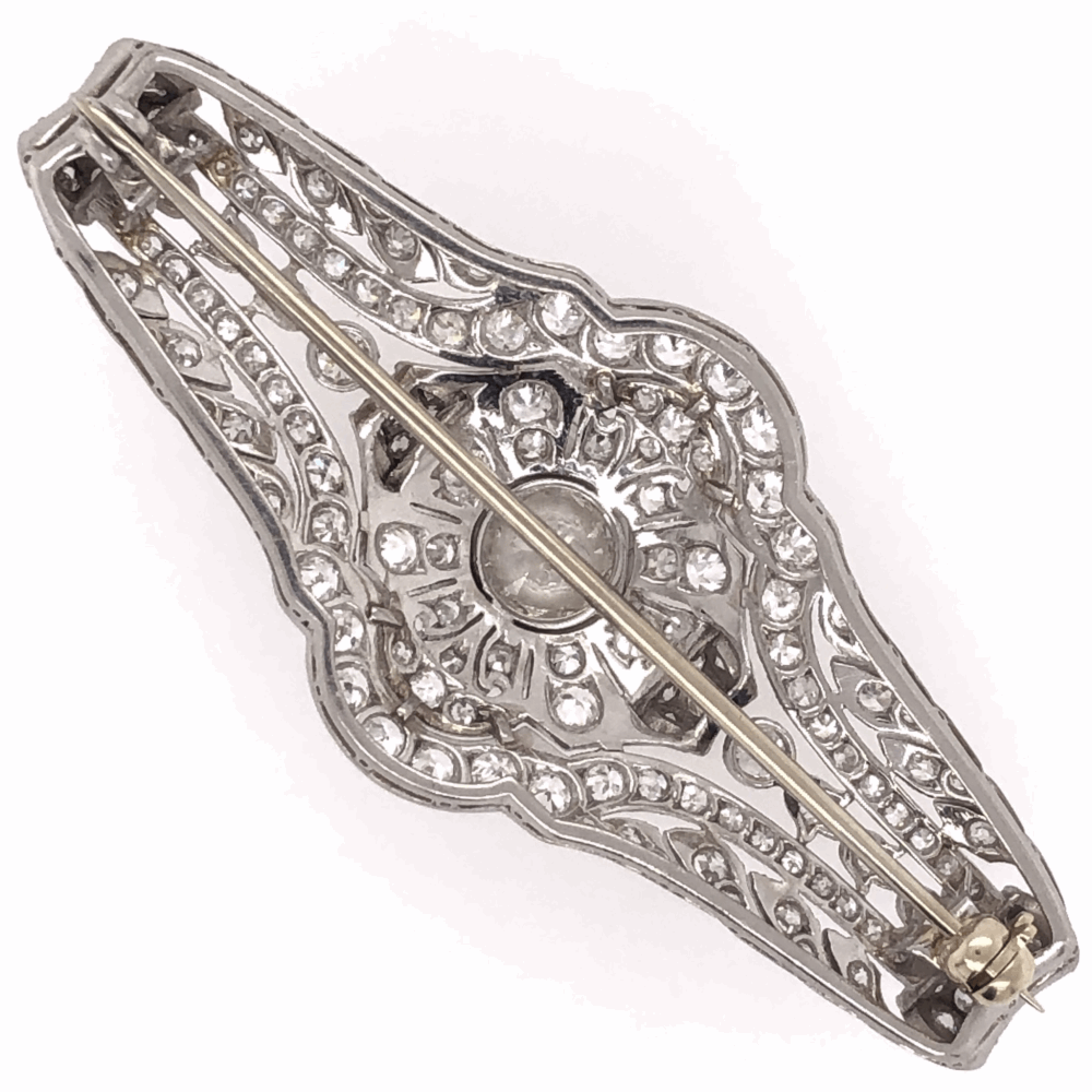 Image 2 for Platinum Art Deco Diamond Filigree & Milgrain Brooch Pin .75ct Old European Cut & 3.40tcw side Diamonds 11.3g, 2.25" Long