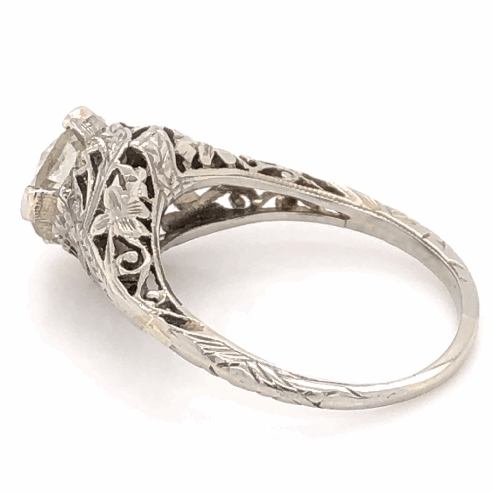 18K White Gold Art Deco 1.58ct OEC Diamond Filigree Ring 3.1g, s6