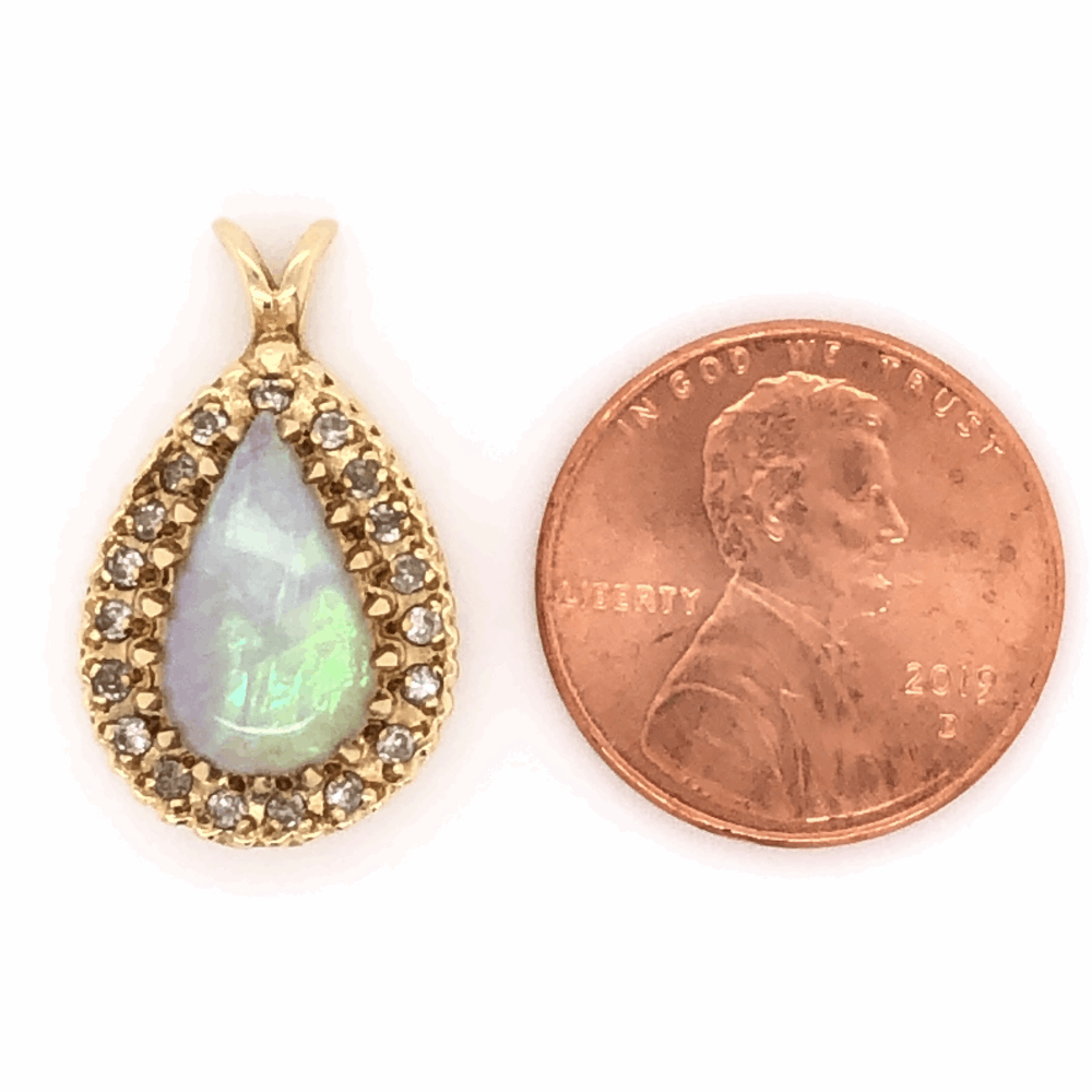Image 2 for 14K Yellow Gold 3ct Pear Shaped Opal & .38tcw Diamond Pendant 3.2g, 7/8" Tall