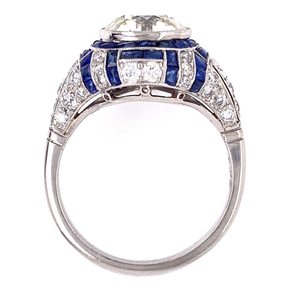Image 2 for Platinum Art Deco 2.90 OEC Diamonds surrounded by .75tcw side diamonds and French cut sapphires