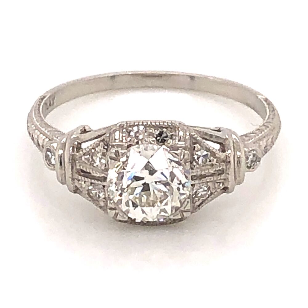 Size 6.75 Platinum Art Deco Diamond Ring .90 OEC GIA# 2193121391, s6.75
