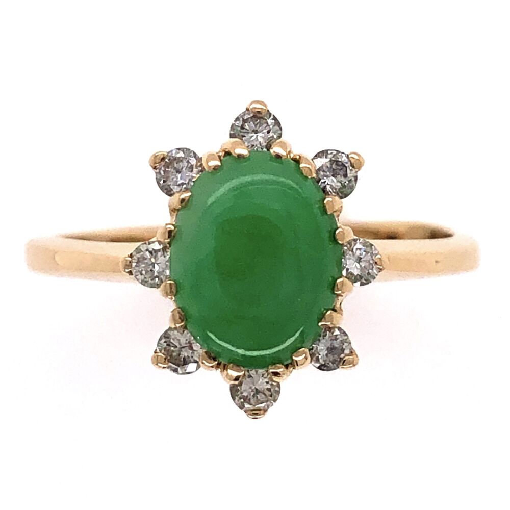 Size 7.5 14K Yellow Gold Jadeite Jade Cabochon Ring .20tcw Diamonds, s7.5