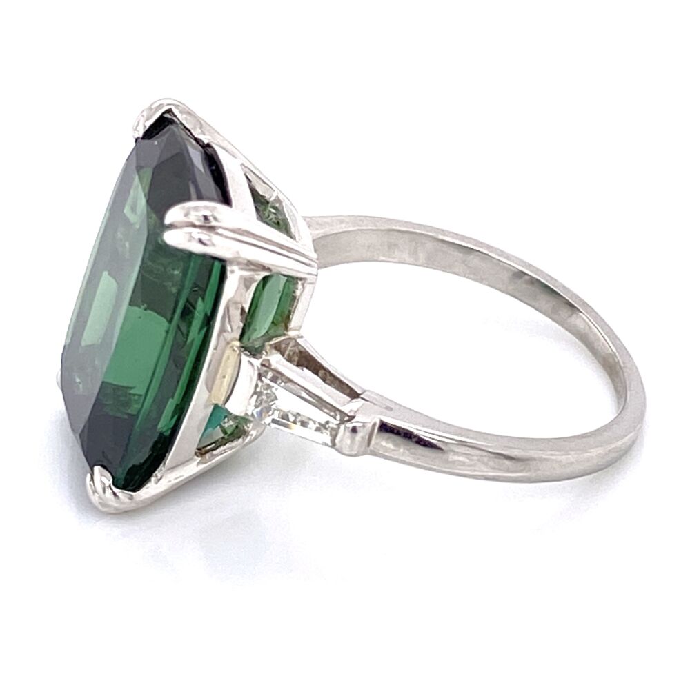Image 2 for Platinum Rectangular Cut Green Tourmaline Ring