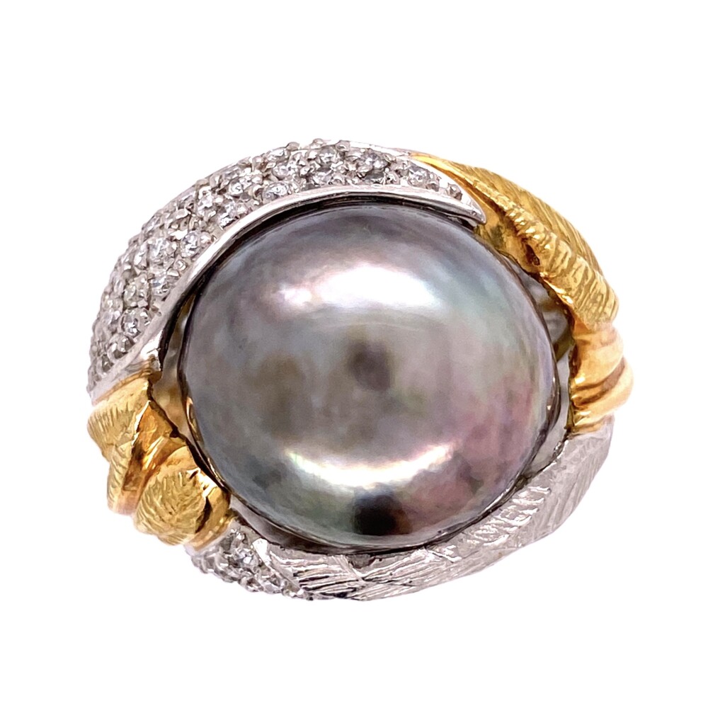 Image 2 for Platinum & 18K Yellow Gold 15.90mm Tahitian Pearl Ring, .51tcw diamonds, s6