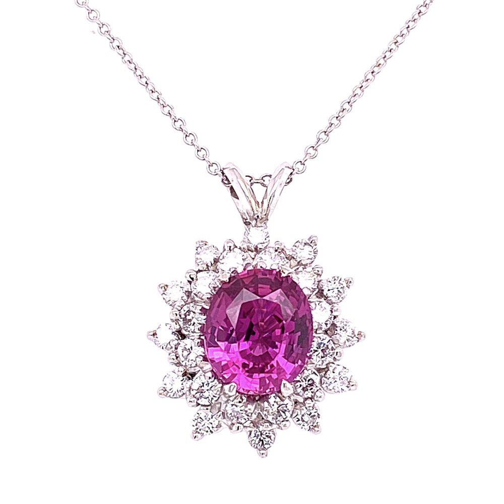<span style="font-size: 16.8px; position: initial; margin: initial;"><a href="https://youtu.be/YXNHN_EQojQ" title="https://youtu.be/YXNHN_EQojQ" style="text-decoration: none;">https://youtu.be/YXNHN_EQojQ</a></span> Platinum 3.02ct Pink Sapphire & 1.45tcw Diamonds Pendant Necklace 18K WG 18" Chain