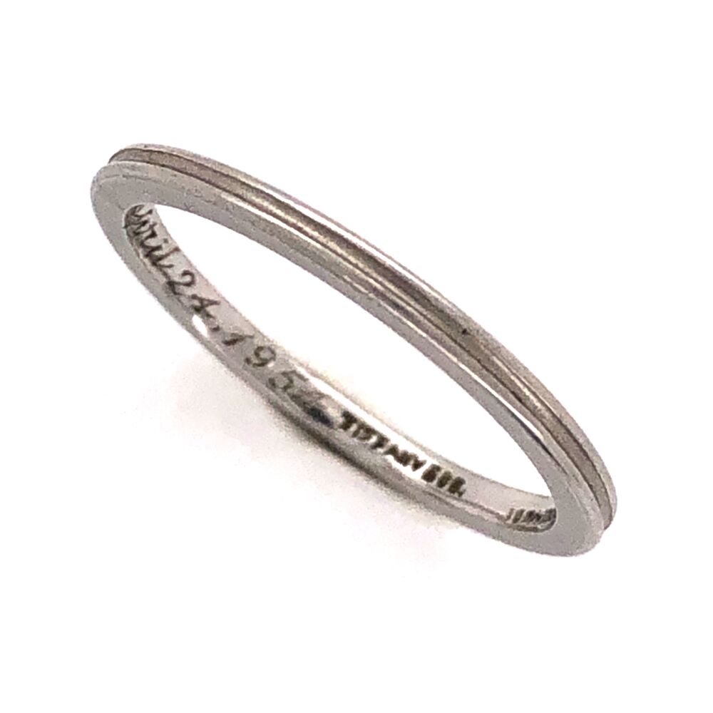 Size 5.25 Platinum TIFFANY & CO Double Row Plain Band Ring Engraved c1954, 2.4g, s5.25