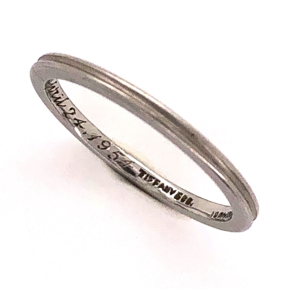 Image 2 for Platinum TIFFANY & CO Double Row Plain Band Ring Engraved c1954, 2.4g, s5.25
