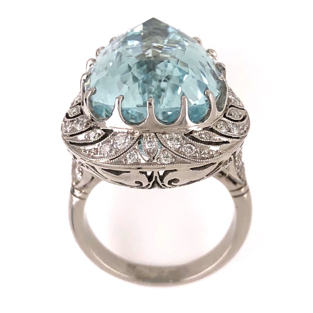 Image 2 for Platinum Art Deco Pear Shape Aquamarine Ring