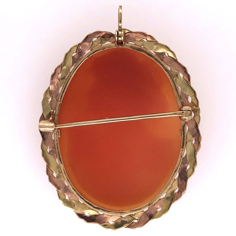 Image 2 for 10K Rose Green Gold Weave Shell Cameo Brooch Pendant 1.5" tall 7.4g