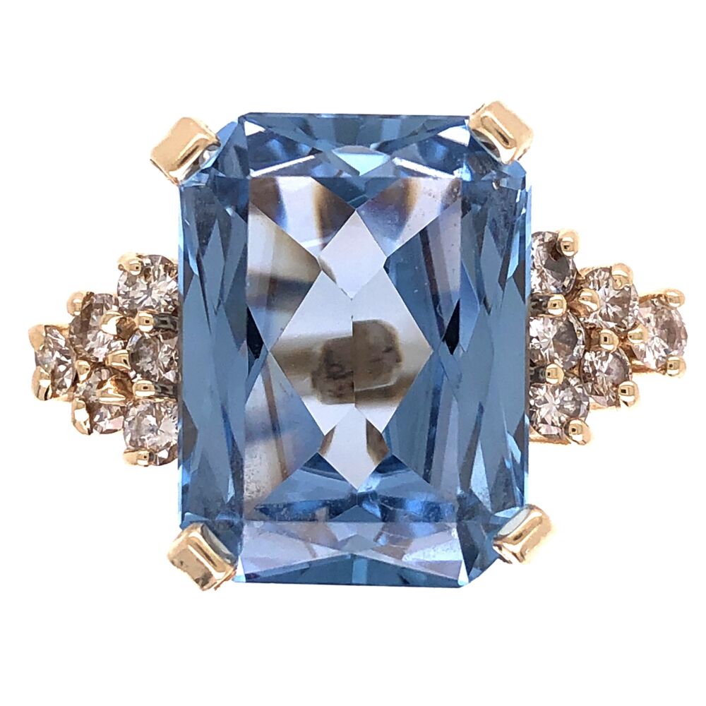 Size 6 18K Yellow Gold 7.5ct Rectangular Blue Topaz & .70tcw Diamond Ring 9.9g, s6