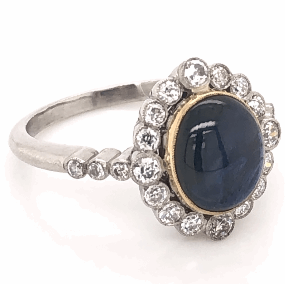 Image 2 for Platinum Art Deco 3.59ct Deep Blue Star Sapphire & .60tcw Diamond Ring 6.4g, s7