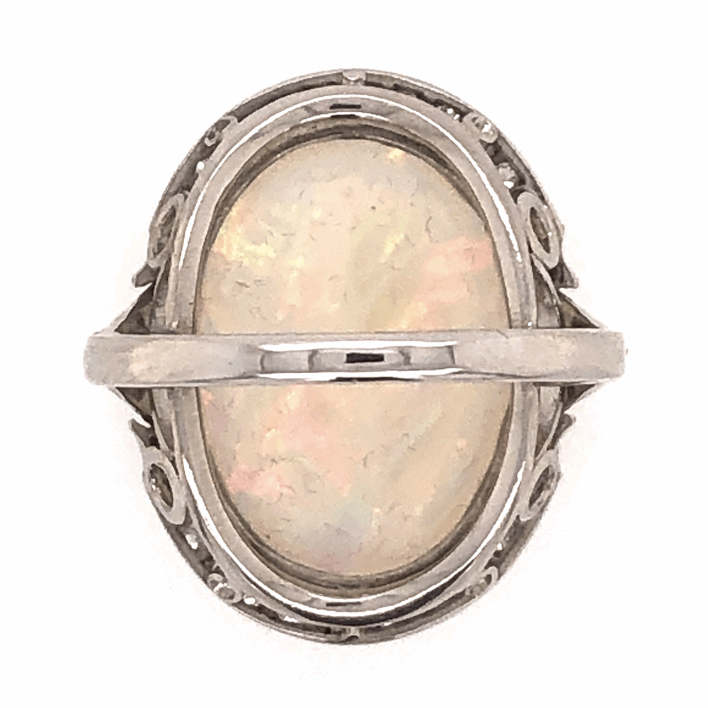 Image 2 for Platinum Oval Cabochon Australian Opal 5.34ct and diamond ring, 6.4g, s7