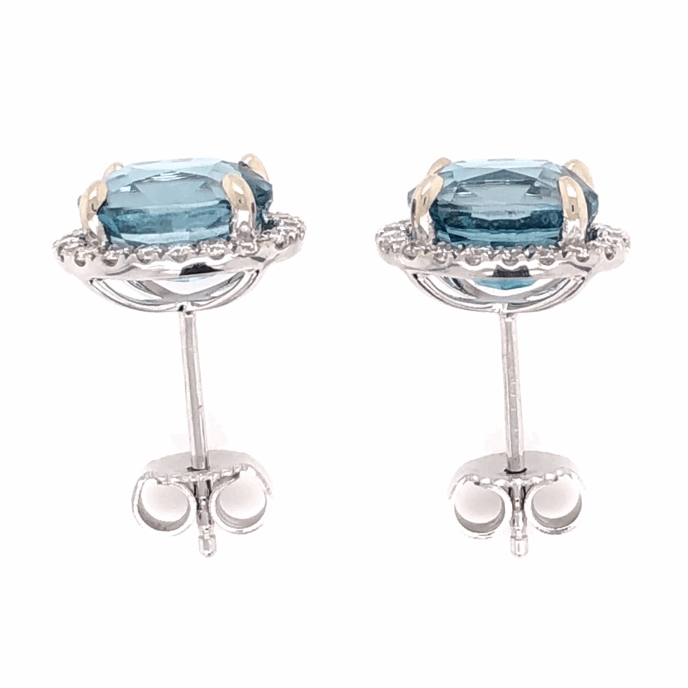 Image 2 for 14K White Gold 7.45tcw Blue Zircon Stud Earrings with .39tcw Diamonds