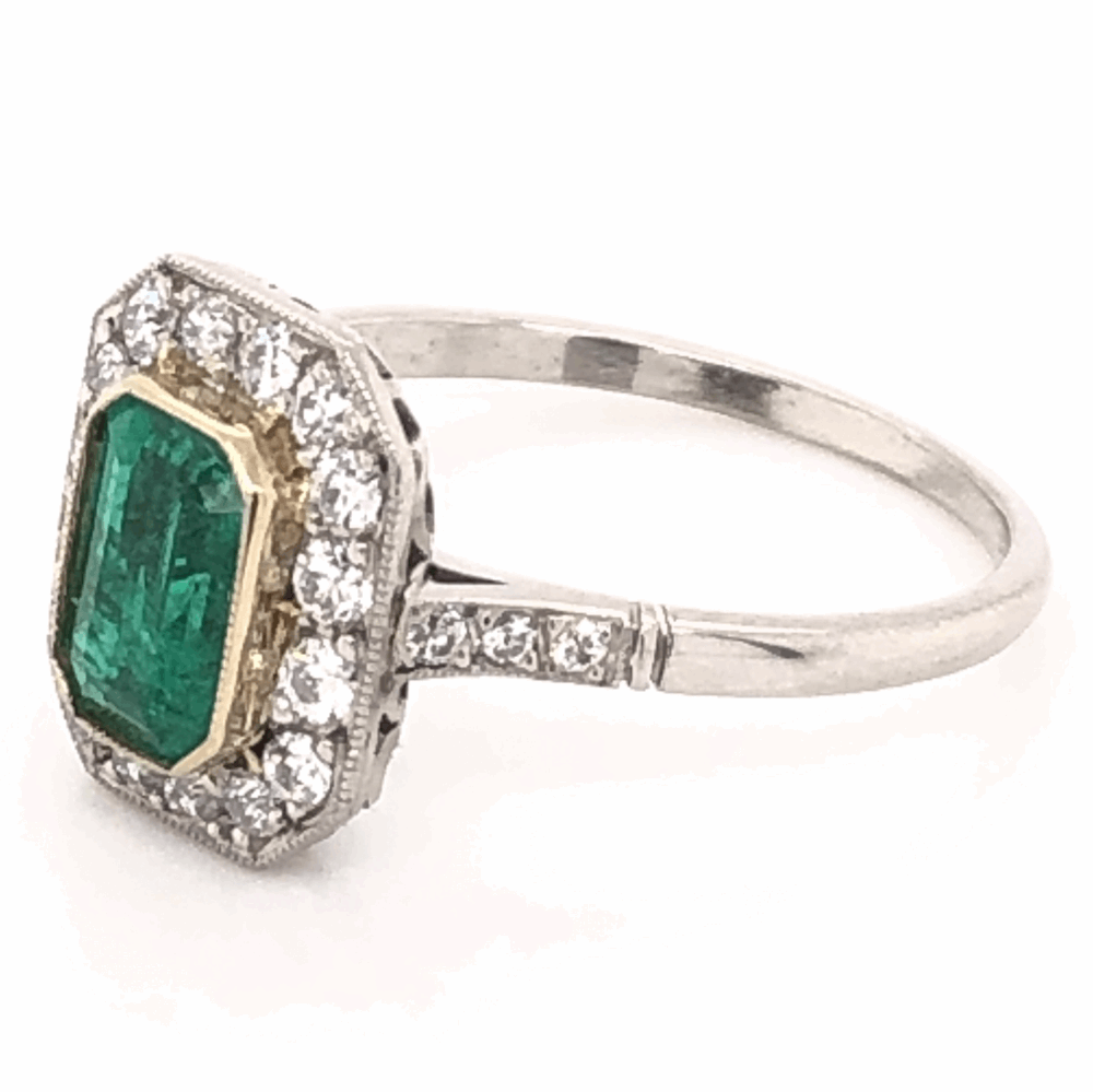 Image 2 for Platinum Art Deco .85ct Emerald Cut Emerald Ring with .46tcw Diamonds, size 7