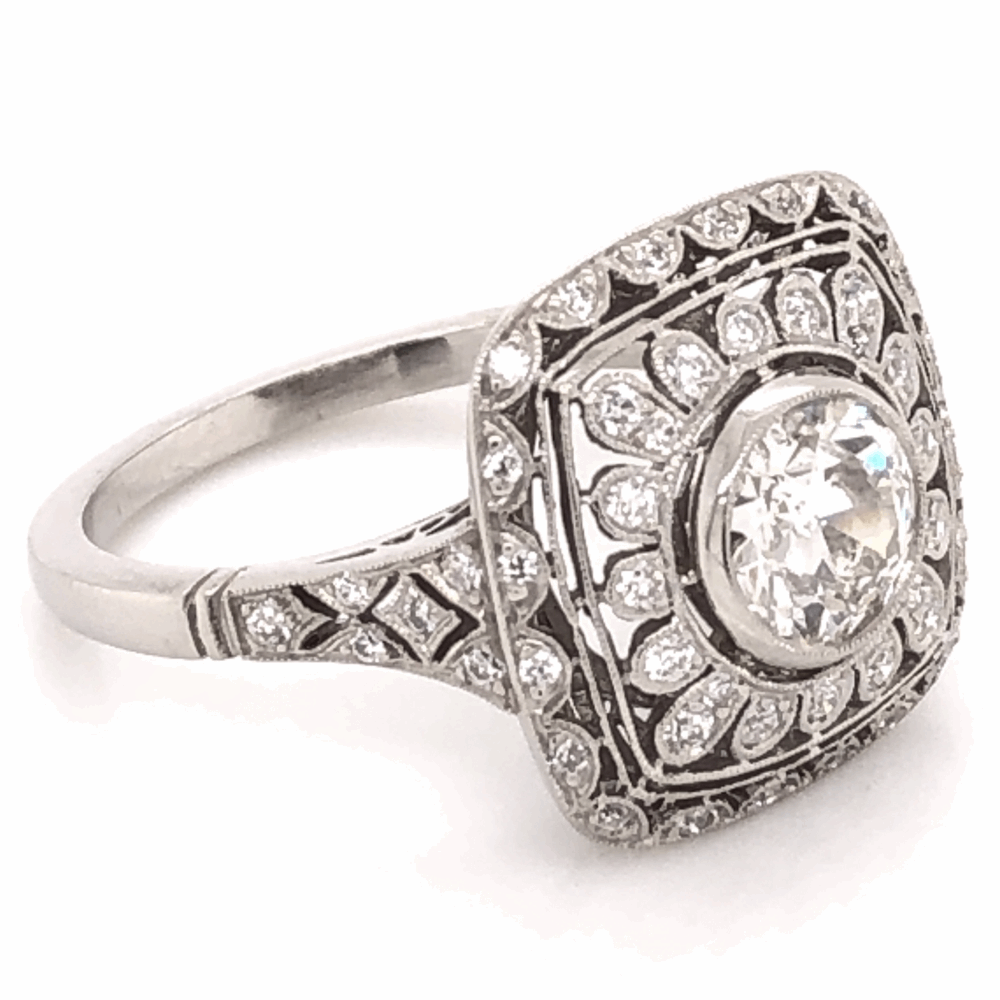 Image 2 for Platinum Art Deco .93ct Old European Cut Diamond & .69tcw side Diamond Ring, s6.75