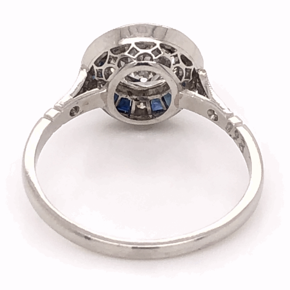 Image 2 for Platinum Art Deco .98ct Round Brilliant Diamond & .64tcw French Cut Sapphire Ring with .18tcw side Diamonds, s7.5