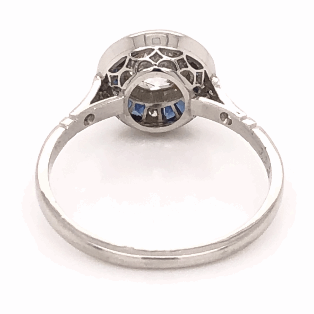 Image 2 for Platinum Art Deco .92ct Old European Cut Diamond & .48tcw Sapphire Ring, s7.5