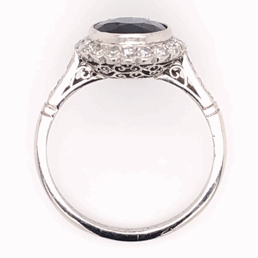 Image 2 for Platinum Art Deco 2.80ct Oval Dark Blue Sapphire & .66tcw Diamond Ring, s7