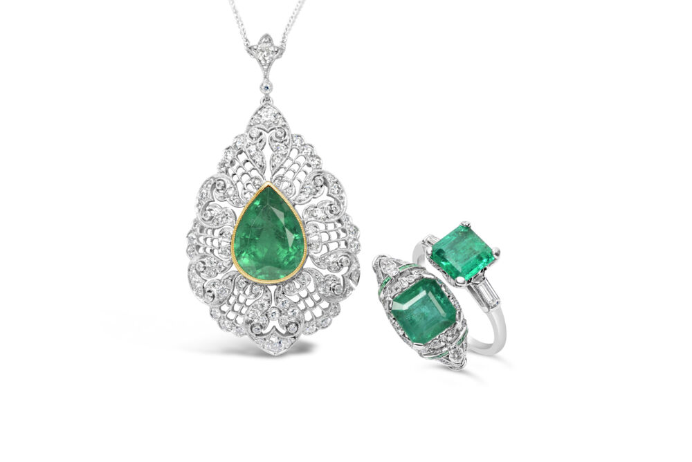 Image 2 for Platinum & 18K Yellow Gold 5.10ct Pear Shape Emerald GIA & 1.50tcw Diamond Pendant 16" Chain