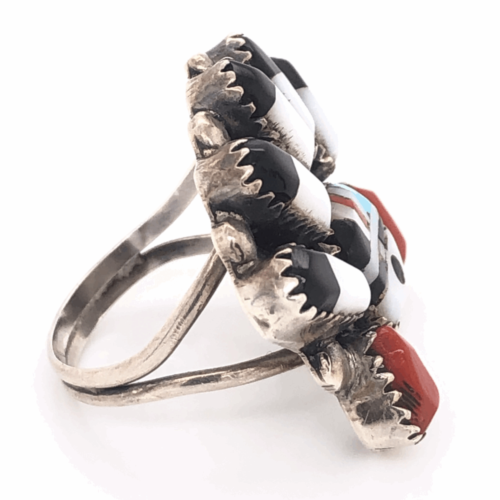 Image 2 for 925 Sterling Vintage Native HOPI Inlay Headress Ring