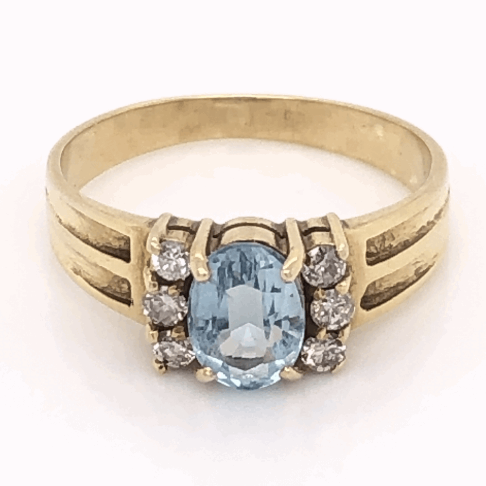 14K Yellow Gold .35ct Oval Aquamarine & .10tcw Diamond Ring 2.8g, s6.75