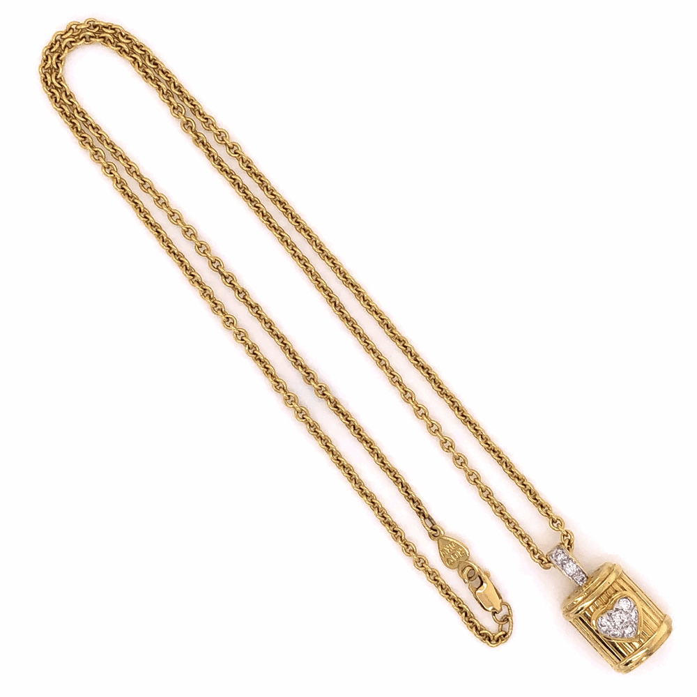 18K Yellow Gold RG DWK Diamond Heart Pendant .22tcw 12.8g on 18" Chain