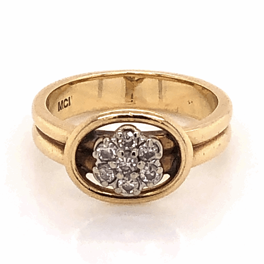 Size 4.5 14K Yellow Gold Double Shank Diamond Cluster Ring .20tcw 3.9g, s4.5