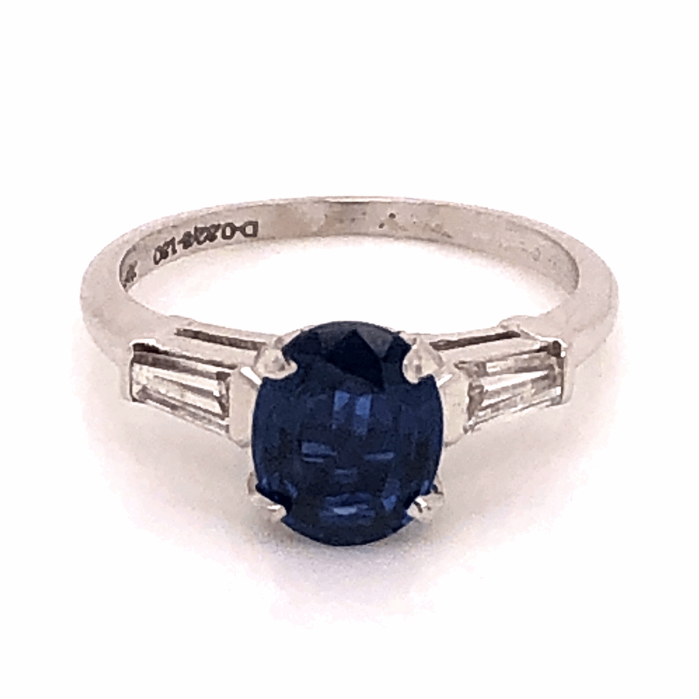 Platinum 1950's 1.30ct Oval Sapphire & .32tcw Diamond Baguette Ring 3.7g, s5.75