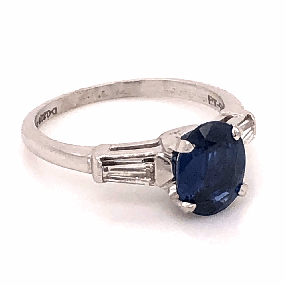 Image 2 for Platinum 1950's 1.30ct Oval Sapphire & .32tcw Diamond Baguette Ring 3.7g, s5.75